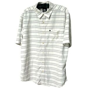 Quicksilver White & Grey Striped Button Down Men’s Shirt, XL